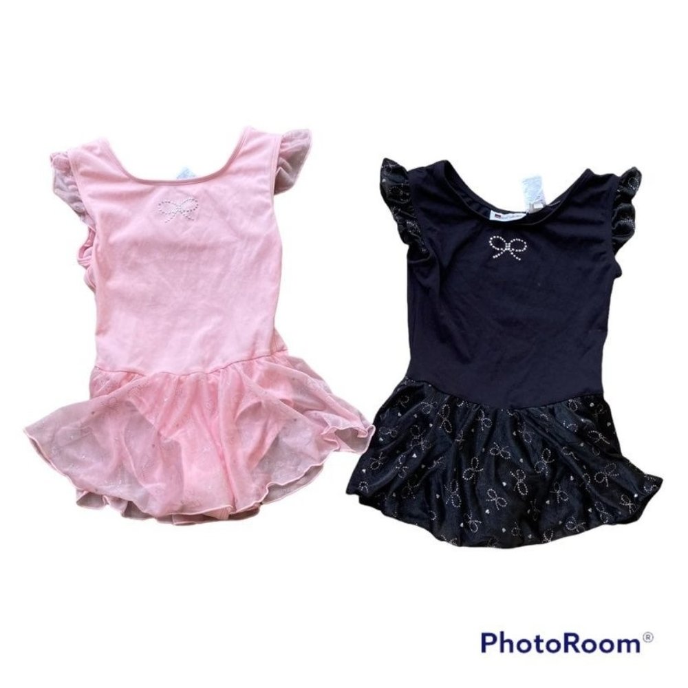 Bundle 2 Jacques Moret Ballet Leotards Pink Black Sparkly Girls Size 8 10